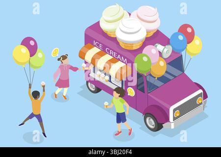 Isometrische flache 3D-Illustration von Eiswagen, Takeaway Cafe Stockfoto