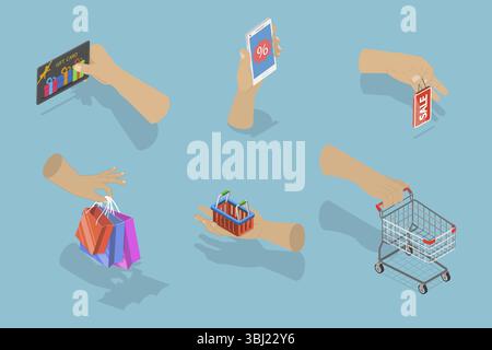 3D Isometrische flache Illustration von Online-Shopping, Lieferservice Stockfoto