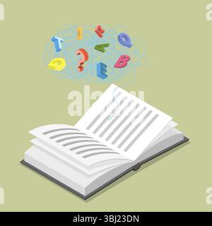 3D Isometrische flache Illustration von Dyslexie, Herausforderungen in der Schule, Lernschwierigkeiten Stockfoto