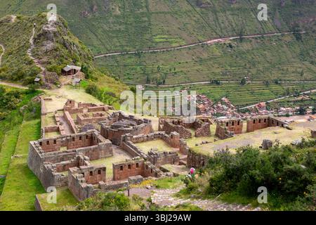 Pisac ist ein archäologischer Komplex, einer der wichtigsten und besuchten im Heiligen Tal der Inkas in Cusco, Peru Stockfoto