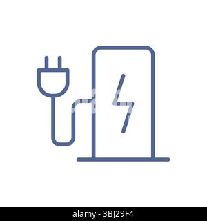 Elektrische Ladungs-, Energie- und Leistungssymbole mit Symbolumriss und linearem Vektor. Stock Vektor