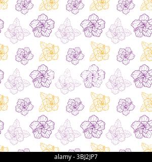 Nahtloses Muster mit leuchtenden tropischen Hibiskusblüten. Farbenfrohes Blumendesign für Textil-, Verpackungs- und Sommerdekoration. Einfach zu machen Stock Vektor