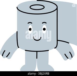 Ein glücklicher Toilettenpapiercharakter, der mit einem großen Lächeln steht, Humor und gute Vibes ausstrahlt. Vektorabbildung. Stock Vektor