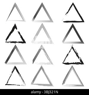 Verschiedene dreieckige Formen. Enthält sowohl Skizze als auch Tinte. Abstrakte Grunge-Striche. Künstlerische moderne Kollektion. Stock Vektor