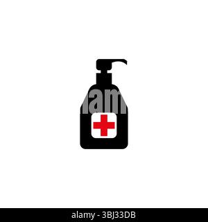 Symbol für Desinfektionsflasche. Arzthilfesymbol. Roter Kreuzvektor. Schwarzes Umrissdesign. Stock Vektor