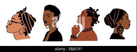 Stilvolle afroamerikanische Frauen porträtieren im Profil Stock Vektor