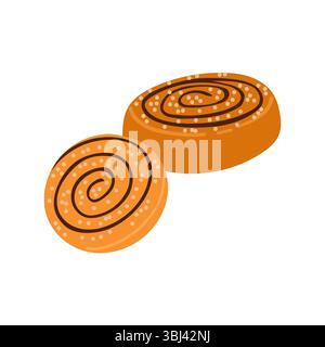 Flache Vektor-Illustration von handgezeichneten Strudelbrötchen mit strukturiertem Teig und Spiralform. Isoliert auf weißem Hintergrund, perfekt für Bäckerei-Designs. Stock Vektor