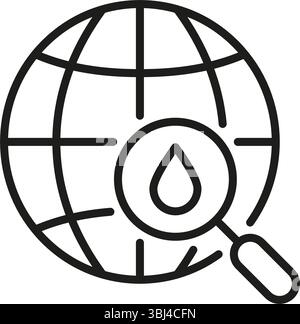 Symbol Für Globale Wassersuche. Umrissenes Symbol Für Die Erforschung Und Erhaltung Von Umweltressourcen. Nachhaltigkeit Und Bewirtschaftung Des Wassers. Bearbeitbar Stock Vektor