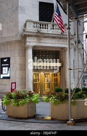 New York, Vereinigte Staaten von Amerika - 9. September 2023: Eintritt zur Wall Street Stock Exchange in New York, Vereinigte Staaten von Amerika Stockfoto