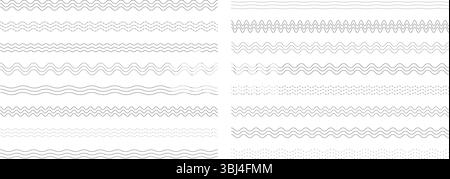 Kollektion gewellter Welllinien. Minimalistische abstrakte Wellengrenzen. Moderne Designelemente Stock Vektor