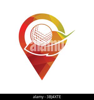 Golf Ball und Blatt Logo in Form einer Vektorgrafik der Stiftposition Stock Vektor