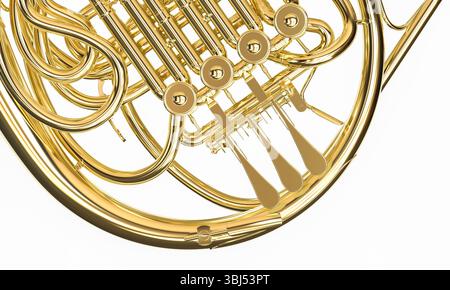Goldenes Horn aus nächster Nähe auf weißem Hintergrund 3d Stockfoto
