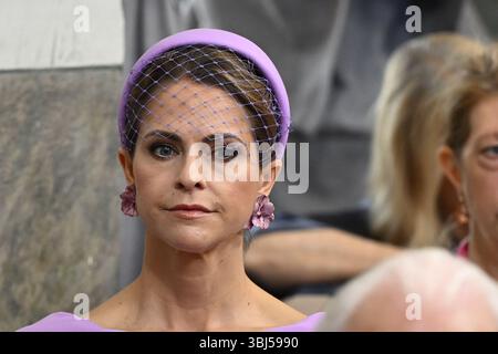 Stockholm, Schweden. Juni 2025. Prinzessin Madeleine während der Taufe von Prinzessin Ines in der Drottningholm Palace Chapel in Stockholm, Schweden, am 13. Juni 2025.Foto: Anders Wiklund/TT/Code 10040 Credit: TT News Agency/Alamy Live News Stockfoto