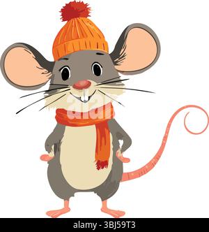 Maus mit orangefarbenem Hut und Schal Stock Vektor