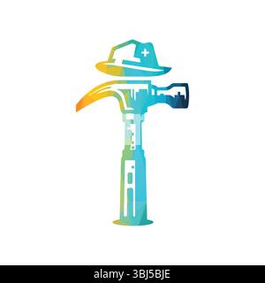 Buntes Hammer-Logo mit medizinischer Hut-Illustration Stock Vektor