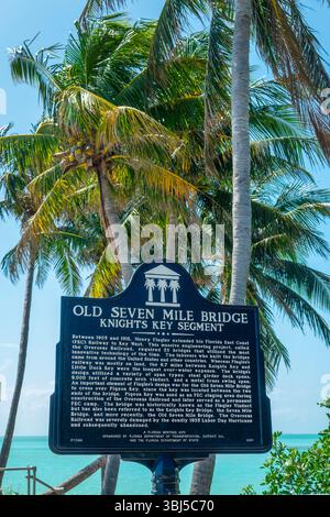 Old Seven Mile Bridge Schild, Islamorada, Florida Keys Stockfoto