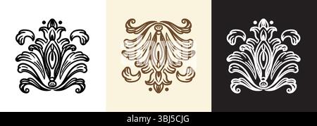 Kalligraphie wirbelt kunstvolle Motive, Designelemente. Scroll, Tücher, barocke dekorative Ornamente. Vektorabbildung. Retro-Muster gravieren. Für DE Stock Vektor