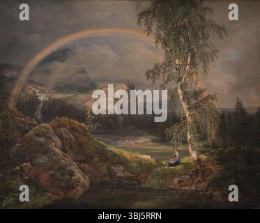 Norwegische Landschaft mit einem Regenbogen, 1821. Gefunden in der Sammlung des Statens Museum for Kunst, Kopenhagen. Stockfoto