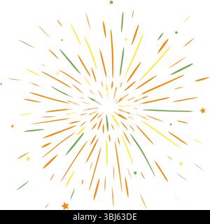 Feuerwerk mit Sternen und Funken Komposition isoliert. Abbildung der grafischen Vektorfarbe. Buntes Feuerwerk auf dem Festival. Weihnachtsbanner, Poster, Flyer Stock Vektor
