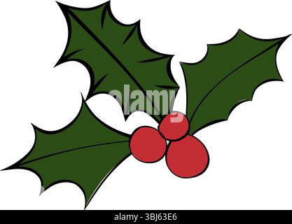 Weihnachtsbaumbeeren Pflanzenzusammensetzung isoliert. Abbildung der grafischen Vektorfarbe. Mistel Mit Kleiner Pflanze Als Dekoration. Für Logo, Stock Vektor