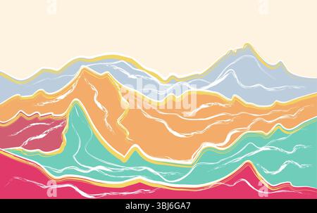 Moderne Bergkunst aus der Mitte des Jahrhunderts abstrakter zeitgenössischer ästhetischer Hintergrund. Farbenfroher Vektor für Berge Stock Vektor