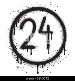 Spray Painted Graffiti 24 Stunden Symbol isoliert mit weißem Hintergrund gesprüht. Stock Vektor