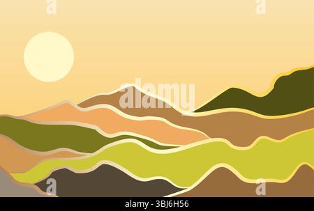 Berg Sonne Abstrakt Mit Linie Kunst Vektor Illustration Stock Vektor
