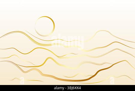 Berg mit goldener Linie Kunst Hintergrund Vektor. Luxuriöse Landschaft im Hintergrund und goldene Linien Stock Vektor