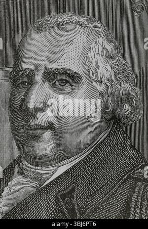 Louis XVIII (1755-1824). König von Frankreich und Navarra (1814–1824). Hochformat. Gravur. Details. "Histoire du Consulat et de l'Empire" (Geschichte des Konsulats und des französischen Reiches unter Napoleon), von A. Thiers. Band IV. Veröffentlicht in Barcelona, 1879. Stockfoto