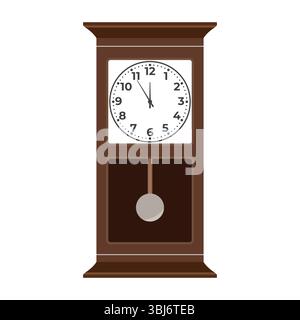 Oldtimer-Großvater-Uhr mit Pendel. Im unteren Teil der Uhr befindet sich ein sichtbares Pendel, das in einem dunklen Rechteck ummantelt ist. Stock Vektor