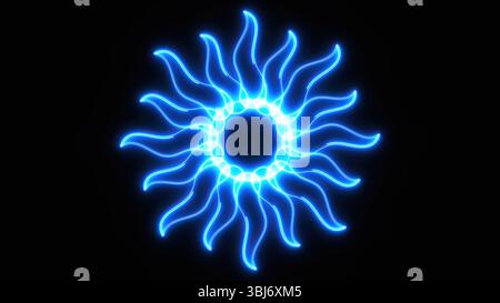 Mystisches Neon-Sonnenzeichen. Computergeneriertes 3D-Rendering Stockfoto