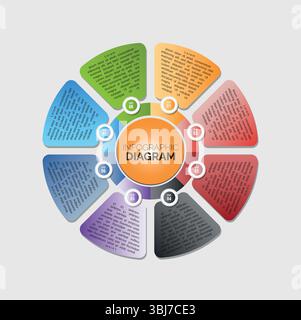 Acht-Stufige, Kreisförmige Infografik Orange Mitte Teal Grün Rot Stock Vektor