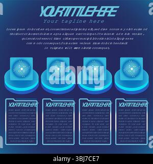 Blaue Isometrische Infografik-Technologievorlage Vier Abschnitte Stock Vektor