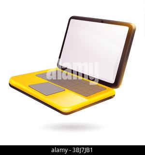 Ein leuchtend gelber Laptop-Computer mit einem leuchtend weißen Bildschirm vor einem sauberen und minimalistischen weißen Hintergrund, der sein Design noch unterstreicht Stock Vektor