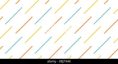 Nahtloses farbenfrohes Muster mit gestreiften Strohhalmen in Orange, Gelb und Blau. Vektor-Hintergrund im Cartoon-Stil. Stock Vektor