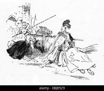 Illustration von zwei Rittern, die in voller Rüstung kämpfen Stockfoto