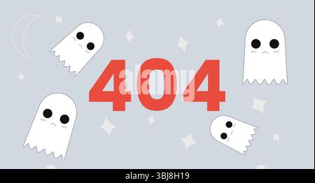 Niedliche Fehlerseite 404 mit traurigen Geisterfiguren 2D-Illustrationskonzept Stock Vektor