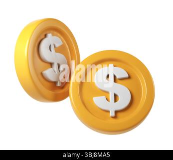 Orangefarbenes 3D-Rendering-Symbol für Währungsmarken, die sich drehen und das Dollarzeichen vor einem transparenten Hintergrund anzeigen und Finanzkonzepte hervorheben Stockfoto
