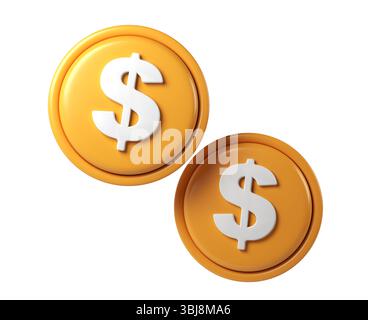 Orangefarbenes 3D-Rendering-Symbol für Währungsmarken, die sich drehen und das Dollarzeichen vor einem transparenten Hintergrund anzeigen und Finanzkonzepte hervorheben Stockfoto