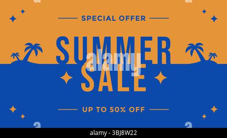 Hintergrund-Illustration der Sommerwerbung mit einfachem und minimalistischem Design. Klassische Banner-Vorlage für Sommerangebote Stock Vektor