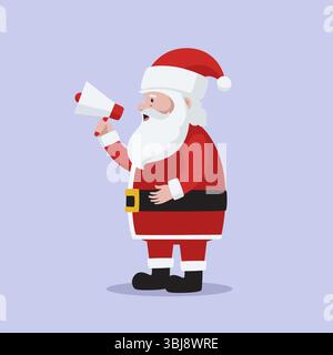 Flache Illustration des stehenden Weihnachtsmanns, während er Megaphon hält Stock Vektor