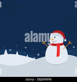 Schneemann mit rotem Schal und Santa Hut Illustration Vorlage Hintergrund. Weihnachten Hintergrund mit Schneemann Stock Vektor