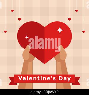Valentinstag-Gruß mit zwei Händen, die Liebe halten, perfekt für Social-Media-Beiträge. Happy Valentinstag Hintergrund Stock Vektor