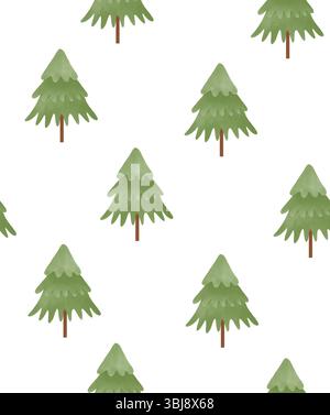 Nahtloses Vektormuster für Winterferien mit grünen Weihnachtsbäumen isoliert auf einem weißen Hintergrund. Weihnachtsmuster im infantilen Stil mit Tannenbäumen. Stock Vektor