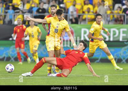 Ioan Vermesan 19 und Bodin Tomasevic 5 während der UEFA-Fußball-Europameisterschaft EURO U19 - Rumänien gegen Montenegro am 13. Juni 2025 Stockfoto