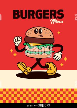 Burger Guy Poster Im Retro-Stil Stock Vektor