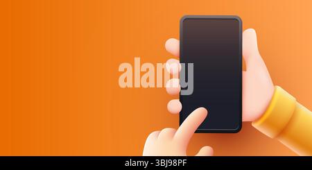 Telefon in zwei Händen halten. Telefonmodup. Editierbare Smartphone-Vorlage. Berühren des Bildschirms mit dem Finger. Vektorgrafik Stock Vektor