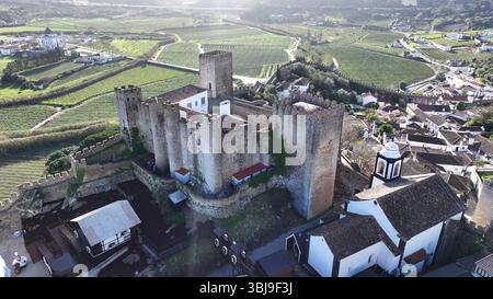 Skyline von Obidos in Portugal. Wunderschöne Landschaft In Europa. Reiseziel. Obidos in Leiria Portugal. Stockfoto