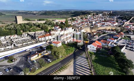 Skyline von Obidos in Portugal. Wunderschöne Landschaft In Europa. Reiseziel. Obidos in Leiria Portugal. Stockfoto