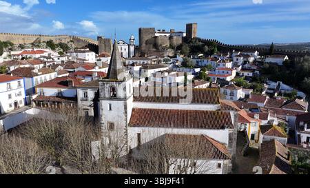 Skyline von Obidos in Portugal. Wunderschöne Landschaft In Europa. Reiseziel. Obidos in Leiria Portugal. Stockfoto